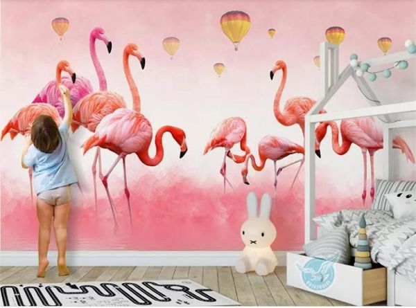 Benutzerdefinierte Größe 3d po Wallpaper Kinderzimmer Wandbild Flamingo Feder Ballon Malerei Bild Sofa TV Hintergrund Wand Tapete Nonwov8345724