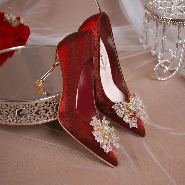 Золотые каблуки Комфортная обувь с высоким каблуком на фирменных насосах Сандалии, дамы, заостренные клиновые шнурки, повседневное платье свадебное платье S 240429