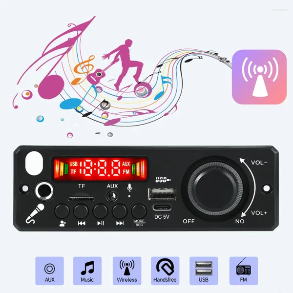 Módulo de rádio do carro FM DC 5V Compatível com Bluetooth 5.0 Audio TF Receptor sem fio USB Registro de microfone