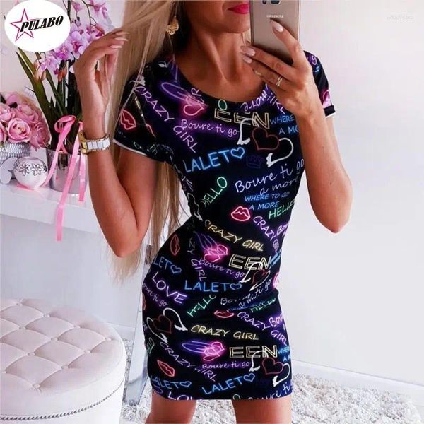 Abiti casual Pulabo Fashion Sexy Lettere Sexy Stampa Summer Lady Letters Doodle Shee Mini Hip Hop Style Personality Creative Female Dress