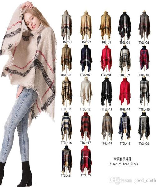Plaid poncho da donna camicetta maglia a maglia con maglione con maglione vintage sciarpe a maglia sciarpe tartan inverno a scialle di scialle di cardigan Cape7788718