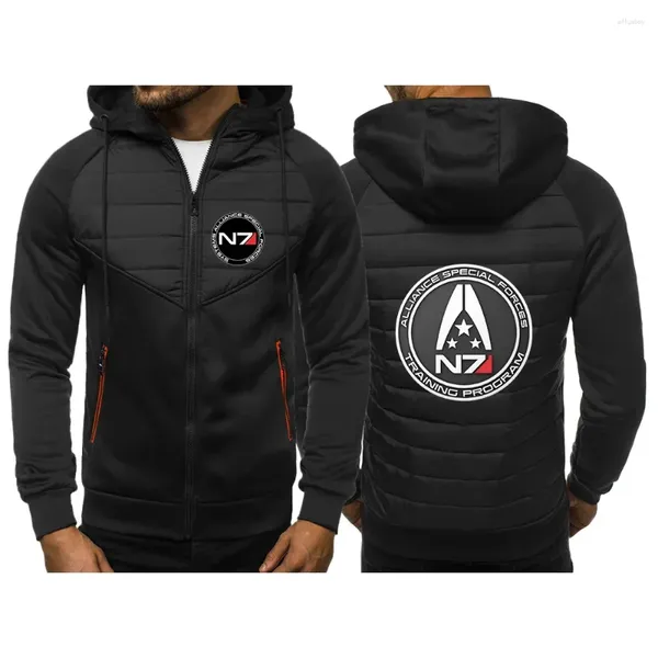 Herren Hoodies N7 Mass Effect Männer Herbst und Winter Kapuze stile drei Farben Baumwollpolsterte Kleidung Patchwork Mode Druckmäntel