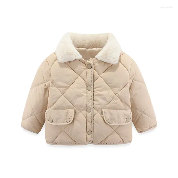 Daunenmantel Gitterfellkragen dicke Baumwolljacke Jungen Mädchen Baby Beige warme Mantel Kinder Winter im Freien Freizeitkleidung 1-6 y