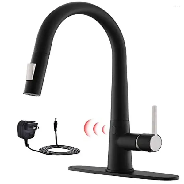 Torneiras de cozinha Hands Hands Free Smart Motion Sensor Puxe a torneira com adaptador CA Multifuncional Spray Spray Potência Contínua