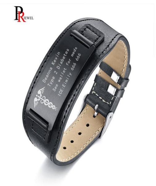 Medizinische Alarm -ID -Armbänder für Männer echtes Leder -Wrap -Armband 669quot866quot Personalisierung Gravavenname Krankheit info1604756