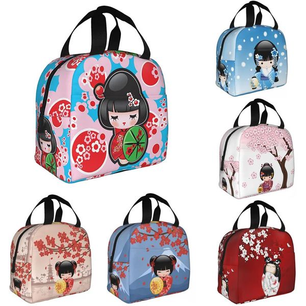 Japanische Keiko Kokeshi Doll Isolierte Lunchtzag Niedliches Design Kimono Geisha Puppen Mädchen Kühler Thermal Bento Boxen 240424