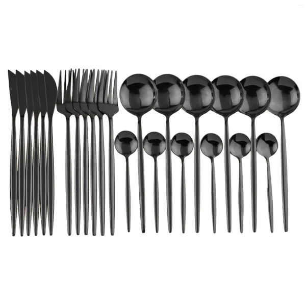 Dinnerware Define 24pcs Pure Black Conjunto de casamento Cutrenqueiro de aço inoxidável Dinner Faca Bola de talheres de talheres atacado