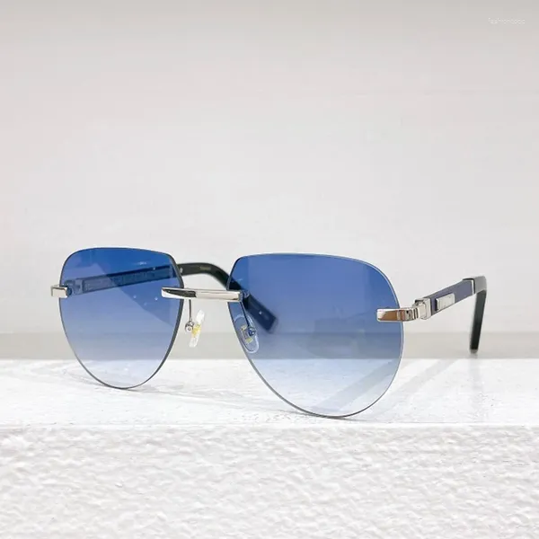 Óculos de sol gradiente de moda de rua azul piloto masculino zi65043 clássico de sol sem aro oval 2024 Chegue os copos solares de acetato