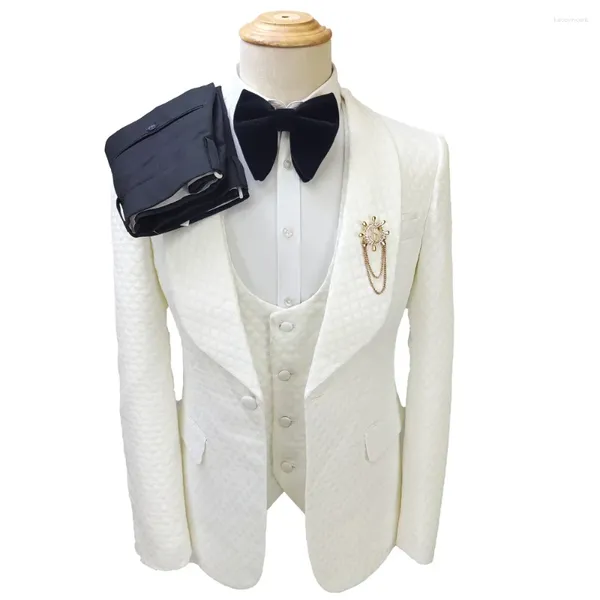 Herrenanzüge 2024 Weiß geprüften Anzug 3-teiliger Mann Hochzeit für Männerkleidung