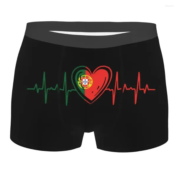 Underpants Männer stolze portugiesische Herzschlag Portugal Flag Boxer Shorts Hipies Atmungsaktiv