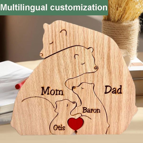 Bear Family Wood Puzzle Puzzle Personilização multilíngue Grátis Nome de gravura de ursos de urso personalizados Mães Presente de aniversário 240425