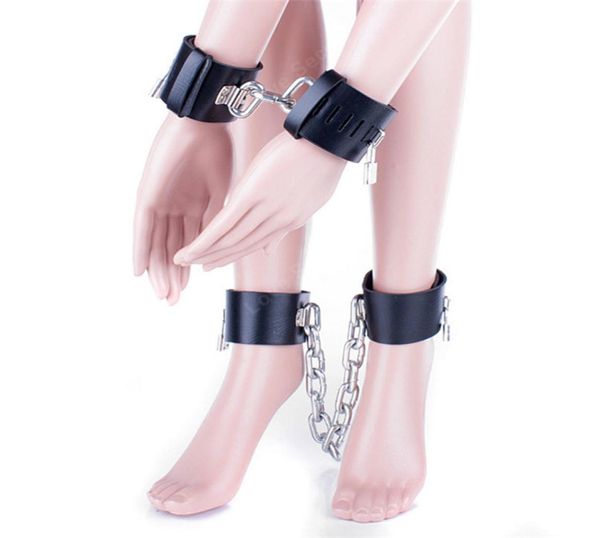 Heavy Metal Chain PU Leder Handmanschetten Bein Manschetten Set Erwachsene Spiele Sex Spielzeug Slave Fetisch Bondage -Rückhaltesschaltgelenks -Knöchel Manschetten5040221