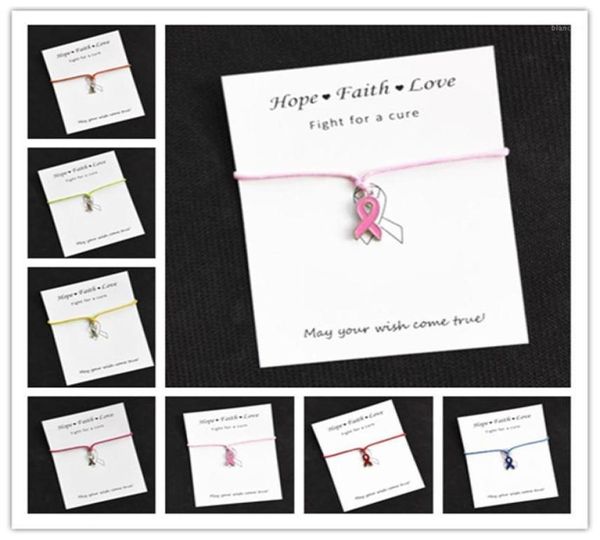 Hope Hope Pink Ribbon Cancer de mama Charms Wish Card Charm Bracelet For Mull Men Girls Friendship Gift 1pcslot13394453