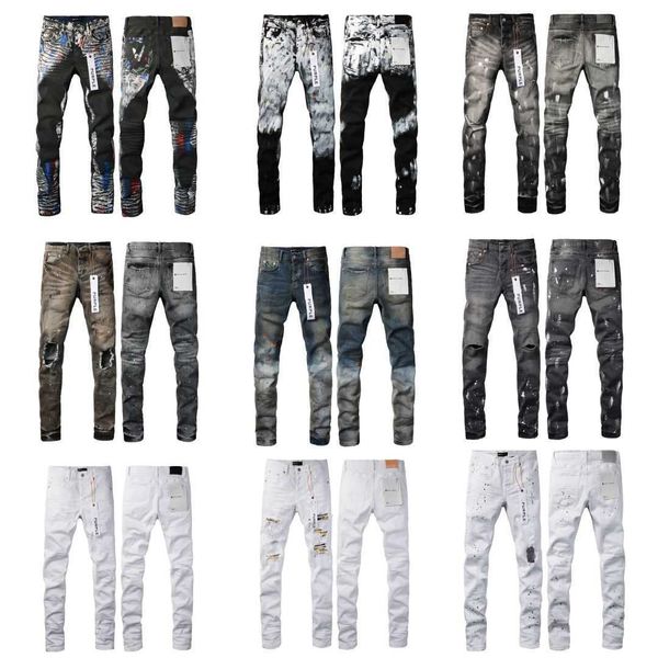 Jeans masculino Designer de jeans Purple Jeans Homens High Street Wash Jeans bordados com zíper Slim Leg Straight Classic Fashion Street Wear Jeans Hipsterorlm