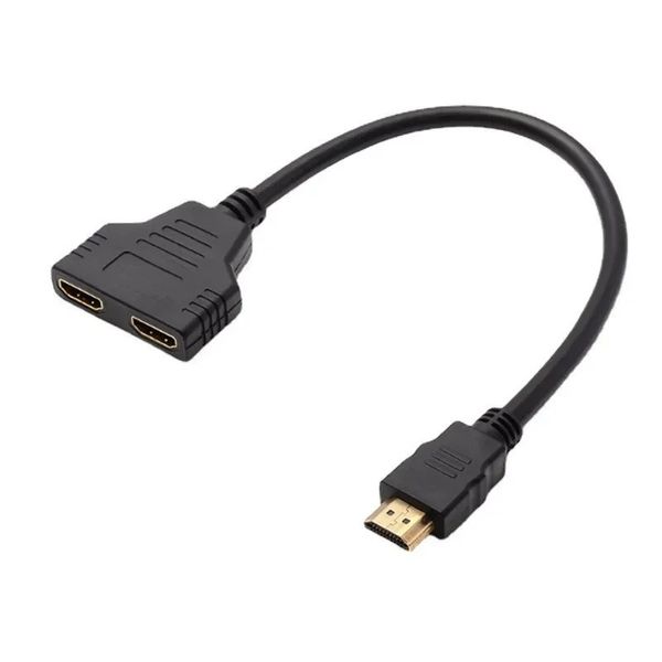 Adaptador de divisor compatível com HDMI 2 Porta dupla Y Splitter 1 em 2 fora HDTV Male para HDTV feminino 1 a 2 Way para HD LED LCD TV