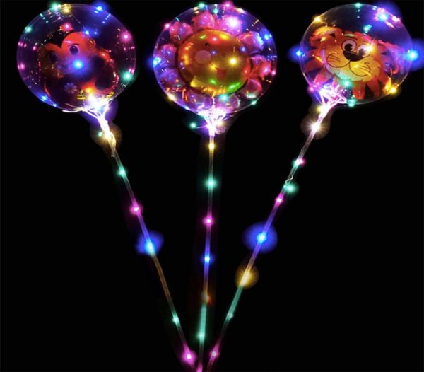 Balão de LED transparente de hélio de 24 polegadas, piscando balão de bobo com adesivos, penas de balão de desenho animado brilho para o festival decoração3671929