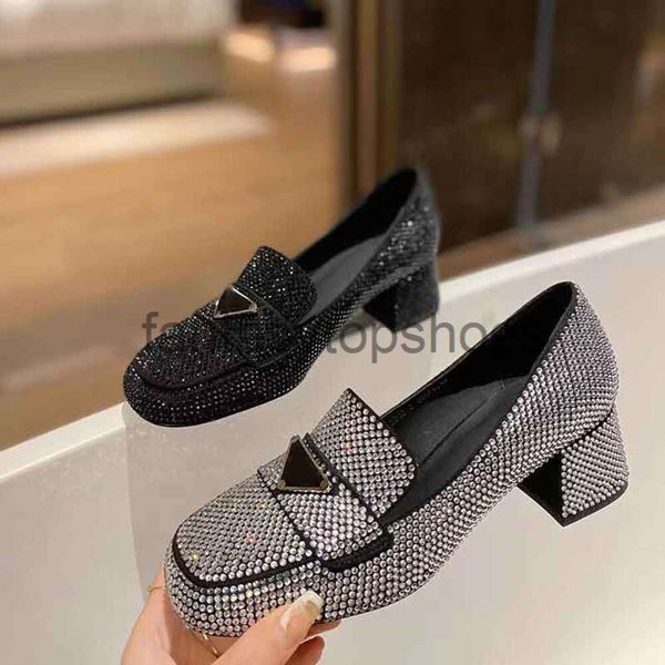 Praddas pada Prax PRD Triangle Scarpe Nuove mocassini casuali di raso decorativo in cristallo cioccolato Cascroti di diamante Full Diamond Stivali Black Scarpe Black Aumenta la dimensione della piattaforma