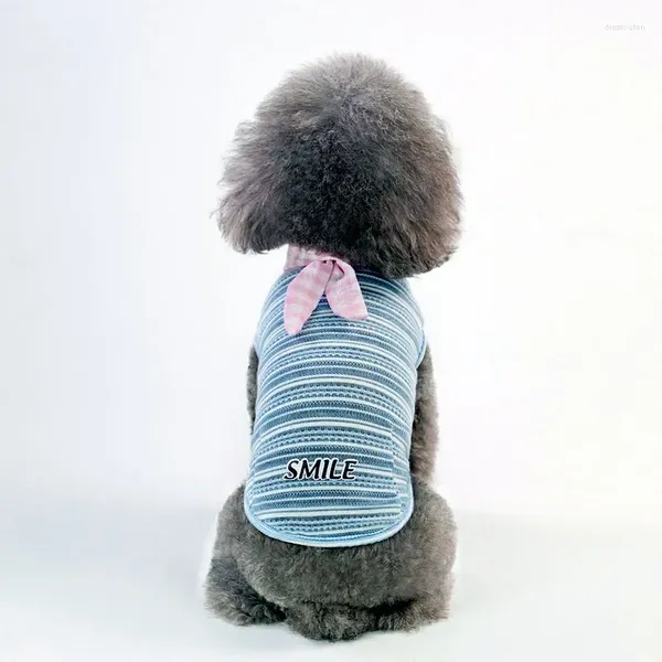 Hundekleidung Pink-Bow-Kleidung Mode gestreiftes Haustier Weste Kawaii T-Shirt für Chihuahua Welpenkostüm Sommerkatze alle Baumwolle