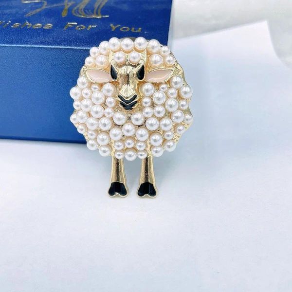 Broschen Mode retro weiße Perle süße Lamm Brosche süße Animalmetallkleidung Pin