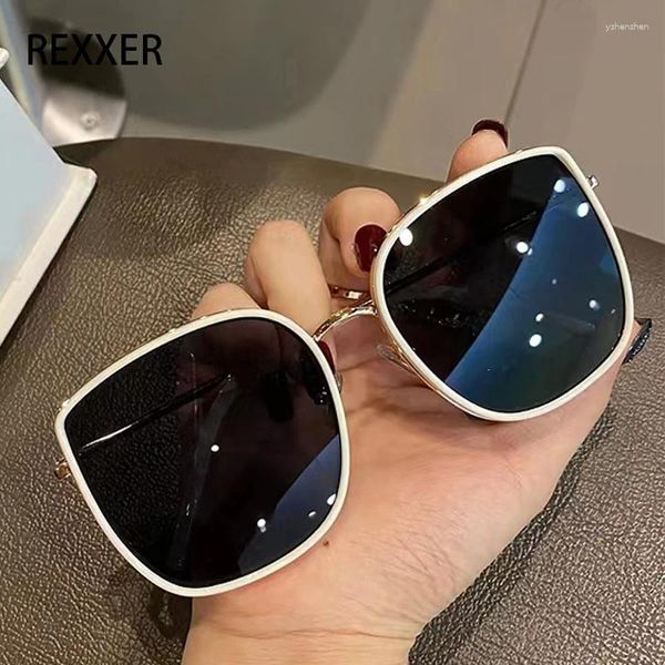 Óculos de sol Oversize Women Women Fashion Brand Sun Glasses 2024 Men Black Big Frame Frame vintage Eyewear UV400