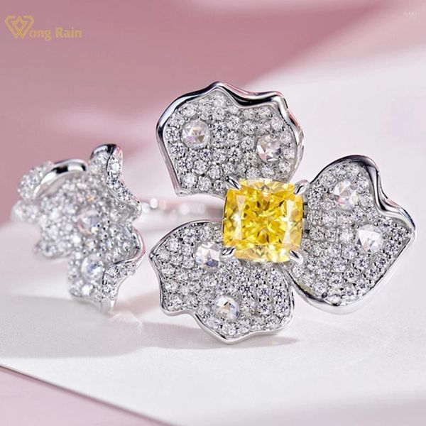 Ringos de cluster wong chuva luxo 925 prata esterlina cortada citrina citrina de alto carbono diamante gem pedra aberta anel para jóias femininas