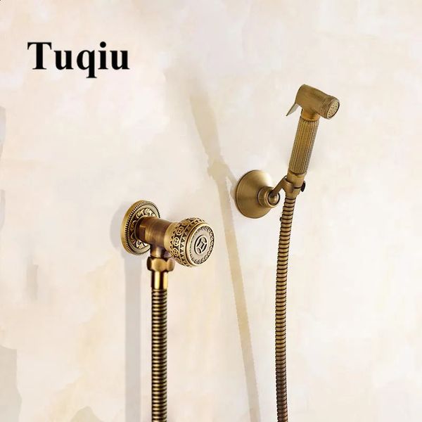 TUQIU Hand segurado Pulverizador de bidê Douche Kit de vaso sanitário antigo Bronze Brass Shattaf Shower Cabeça de cobre Conjunto de torneira de jato de jato 240416