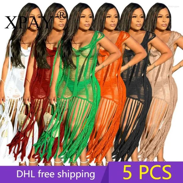 5pcs itens a granel de atacado Hollow Out Fringe Beach Dress Dish Hook Vestidos para mulheres 2024 Summer Swimwear