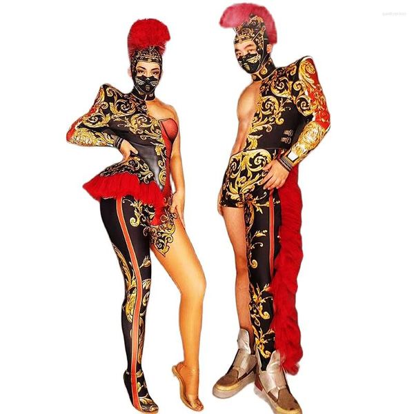 Sahne Giyim Örgü Dekorasyon Deseni Baskı Kadınlar/Erkekler Bodysuits Tiyatro Kostüm Bar Dans Giysileri Roma Moda Performans Takım