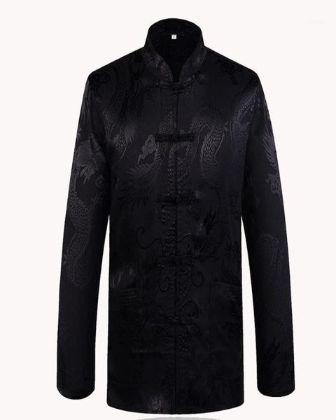 Giacche Men039s marchio Arrivo Black cinese tradizionale in raso Collano Dragon Dragon Silk Cangola per abbigliamento Coat15734975