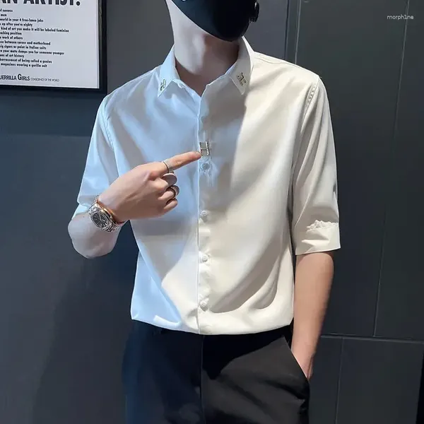 Мужские рубашки рубашки со льдом шелк простые мужчины с половиной рукава эстетические вещи с xxl обычным рукавами корейский стиль I