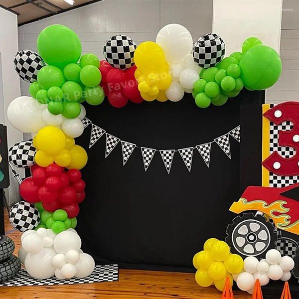 Decorazione per feste Auto da corsa a tema Kit arco ghirlanda kit appassionato decorazioni per il compleanno delle corse rosse a scacchi palloncini baby shower