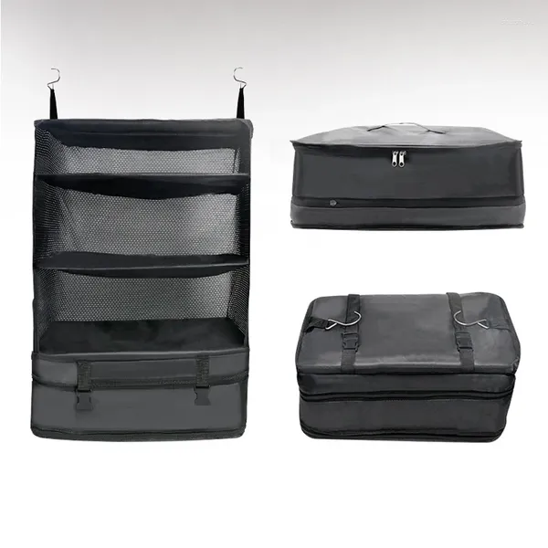 Bolsas de armazenamento Travel Mobile Wardrobe Bag prateleiras portáteis com malha de 3 camadas de armário de gancho suspenso para casa
