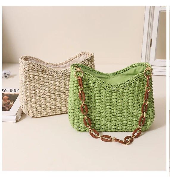 Bolsas de ombro Mulheres Bolsa de palha de cor sólida vime vime Rattan de grande capacidade à beira de férias de férias de férias Bolsas de tecido