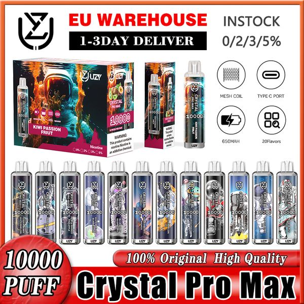 Magazzini UE 10k 10000 sbuffi cristallo originale pro max vaper uzy vape bar bar razz 10k sfuzzo 20 flavous a vapo usa e getta a vape molia decabile da 16 ml pod 650 mAh vapes pocovape