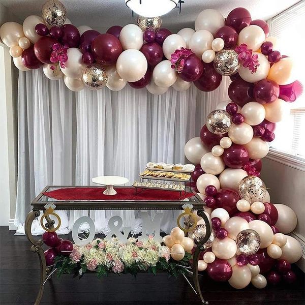 Decorazione per feste Burgundy San Valentino Balloon Garland Kit palloncini Blush Gold Confetti Strip per il compleanno di Bachelorette di nozze