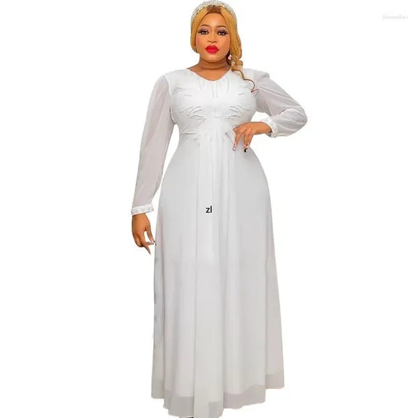 Этническая одежда халат Африканский шифоновый платья для женщин 2024 Свадебное платье мусульманское с длинным рукавом Абая Турции Дубай Кафтан Платье