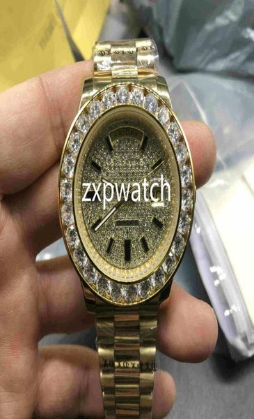 Hochwertige Tagesdatum Uhr Uhr 18K Gold Luxury Mens Watch Big Diamond Lünette Gold Edelstahl Originalgurt Automatische Männer Uhren3536285