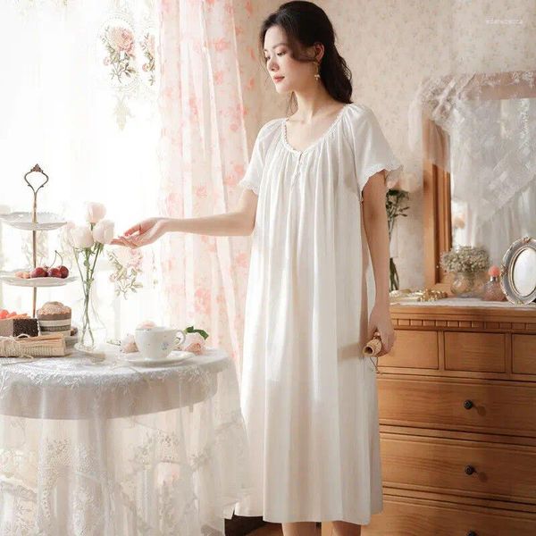 Frauen Nachtwäsche Frauen solide Kurzarm Nachtkleid Dame Schlafkleid Pyjama Mädchen runder Hals lange Zuhause Kleidung