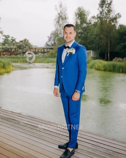 Ternos masculinos Blue Wedding Formal Men Elegant Groom Tuxedo Prom Slim Fit Blazers HOMBRE High Quality Custom 2 Peças Costume Homme