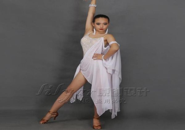 Стадия Wear Latin Dance Skirt Соревнование Tango Rumba Samba Белое элегантное танцевальное платье Sparkly Rhines Performance Wearstage7027505