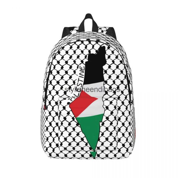 Backpackstil Palästinensische Flagge Karte Palästina Outdoor Student Arbeit Keffiyeh Daypack Herren Notebook Canvas Bag H240504