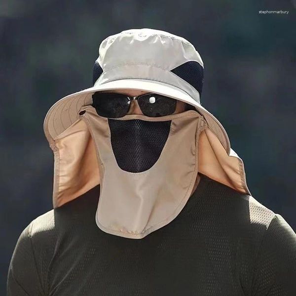 Breite Krempelnhüte Outdoor Vollgesichtsbedeckung Fischerei Hut Sonnenmütze mit Masken Sommerbergsteiger Schutz Anti -UV -Wandern für Frauen Männer