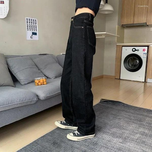 Jeans feminino Vintage High Women Women Women Black Korean Fashion Streetwear Wide Leg Leg Jean fêmea Denim Trouser Straight Baggy Mom 2024