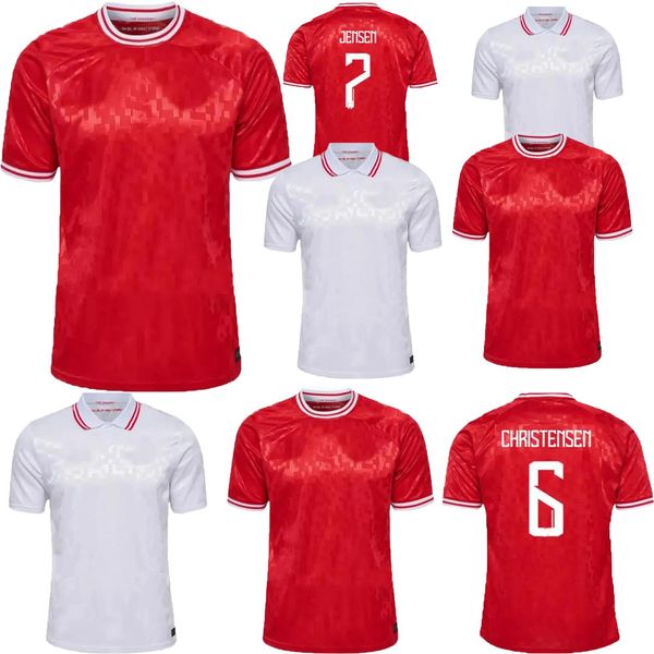 Dinamarca 2024 2025 Jerseys de futebol Eriksen Jensen Hojlund Hojbjerg Kjaer Poulsen Hjulmand Wind Andersen Kristiansen Maehle 24 25 Hot Man Cirche de futebol camisa de futebol