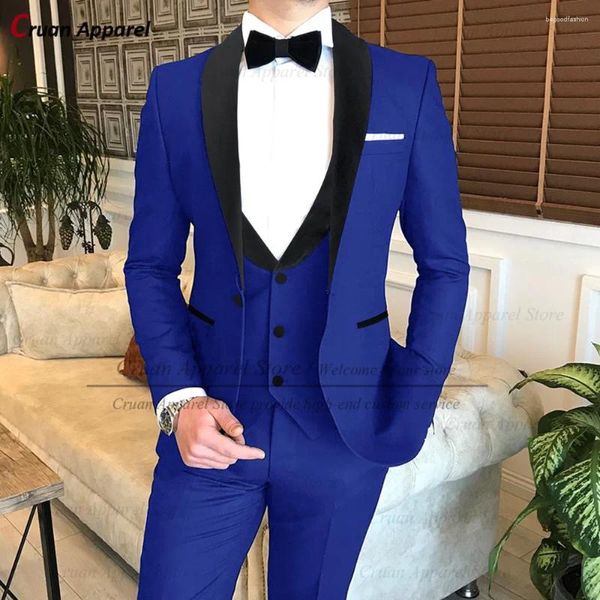 Ternos masculinos estas clássicas marinhas azul -azul set man broom wedding smokings formal baile festas pretas xale de lapela de blazer calças 3pcs