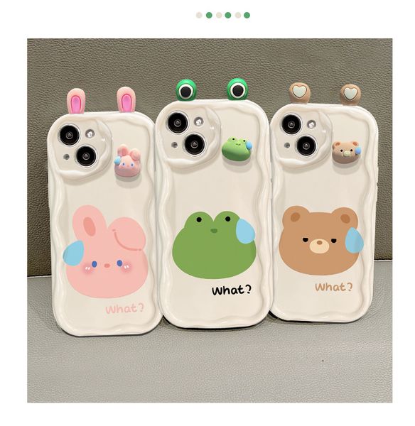 Großhandel 100pcs 3D Frog Bear Rabbit Design Mobiltelefonhüllen für iPhone XR 15 14 11 13 12 11 8 7 6 Pro Max plus Anti-Fall-Silikon-Handy-Abdeckungen