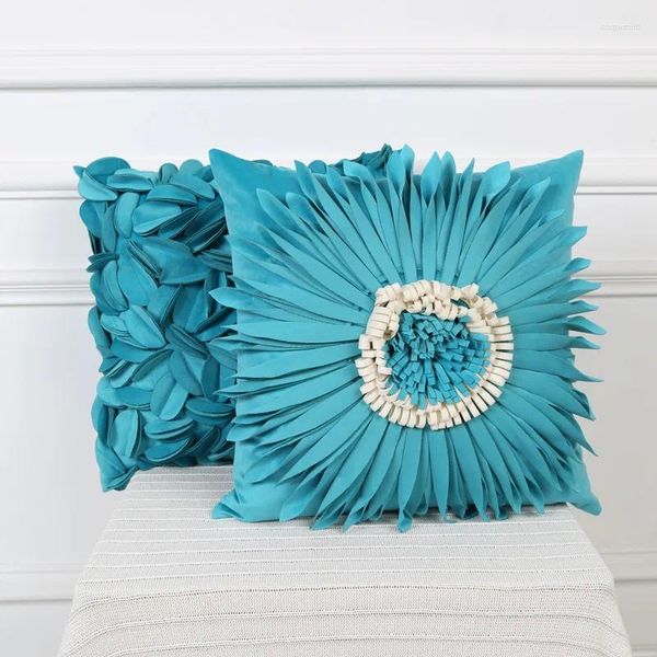 Cuscino 3d blu floreale a mano Copertina in velluto fatto a mano 30x50/45x45 cm piccolo girasole da girasole peluche per decorazione per la casa camera da letto