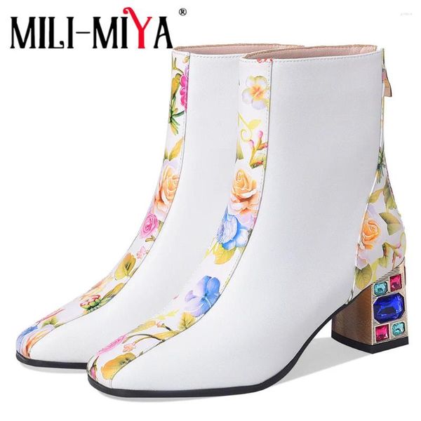 Stivali Mili-Miya Big Size 34-43 Women con cerniera posteriore comoda cristallo con caviglia alta tacco alto tacco quadrato