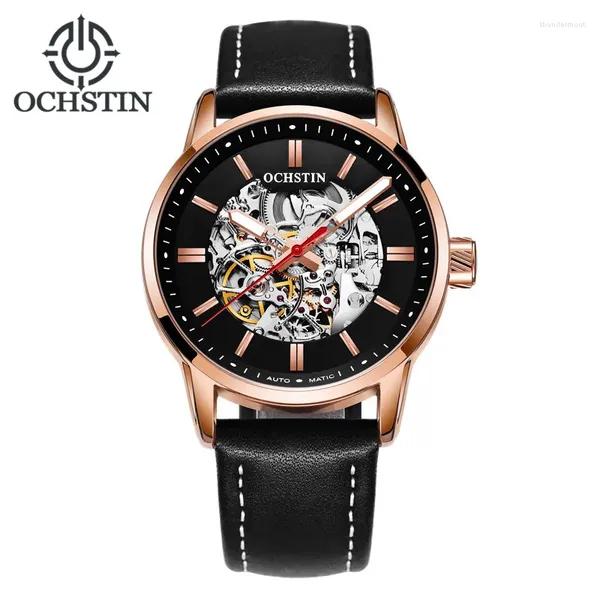 Avanadores de punho 2024 Men's Skeleton Wristwatch Ochstin Aço inoxidável Casual Relógios mecânicos automáticos masculino Reloj Hombre