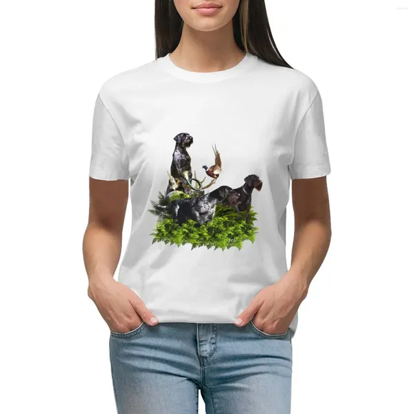 Polos femininos Ponteiros de arame alemão GUNDOGS GRÁFICOS DE T-SHITS Roupos fofos roupas femininas Camisetas cortadas para mulheres